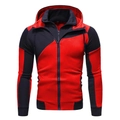 Veste à capuche ajustée pour hommes avec un design color-block rouge et noir tendance - S / Hauts / Rouge/Bleu Foncé