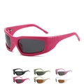 Y2K cyber punk polarized sports sunglasses shown in vibrant magenta with 6 color options - Red Frame Dark Grey Lens