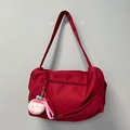 Sac de sport rouge léger avec poche extérieure et breloque en peluche rose mignon - Rouge + Pêche