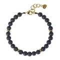 6mm black lava stone beaded bracelet for women and men with gold stainless steel lobster clasp - Lava Stone/Stainless Steel