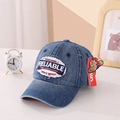 Denim blue vintage kids baseball cap with white embroidered Reliable patch design - 50-54CM, Adjustable / Denim Blue Oval Label