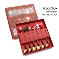 6-piece gold stainless steel Christmas spoon set with festive silicone charms in a gift box - Gold Figure D All Spoons 6pcs Xmas Red Box