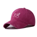 Detail of fuchsia washed cotton baseball cap with white minimalist wave embroidery - Adjustable / Rose Red