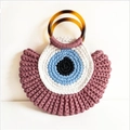 Bolso tote tejido a mano en color lila con motivo de ojo y asas redondas de resina - Púrpura con borla