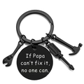Detail of black metal keychain with hammer, wrench, screwdriver charms and Papa quote - Father / 25mm Tag / Black