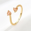 Gold open ring with heart-cut champagne zircon and beaded textured band details - October (Champagne)