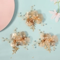 Lot de 3 épingles à cheveux de mariée dorées avec fleurs et perles pour coiffures de mariage - HS-J7207G Or (Lot de 3 bijoux de cheveux fleurs dorées)