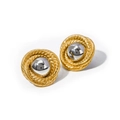 Orecchini a lobo in acciaio inossidabile 18k con trama intrecciata bicolore oro e argento - Stile Tondo Intrecciato a Spirale (JDE2311022-PS)