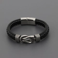 Meerlaagse zwarte gevlochten leren herenarmband met zilveren magnetische sluiting - Zwart / 21cm