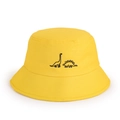 Détail de la broderie dinosaure noir sur un chapeau bob en coton jaune vif pour enfants - 50-52cm / Jaune