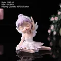Pink ballerina girl figurine with purple hair and feather skirt, size 6x6x8cm - 1143-10 Sitting Purple