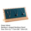 L-shaped wooden necklace display stand covered in green velvet measuring 25x7.5x10cm - Green Velvet