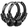 Unisex black stainless steel dragon scale punk earrings with hoop charms on white background - Dragon Pattern with Ring / 12mm / Black