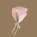 Pink and white checkerboard crochet bandana with adjustable ties in a retro knit style - Pink & White Checkerboard