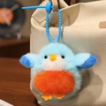 Portachiavi uccellino in peluche celeste con pancia arancione e becco giallo su borsa - Uccello Blu e Arancione / Blu e Arancione