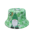Detail of St. Patrick's Day bucket hat with gnome graphic and clover prints - Green Clover Gnome with Balloons Print (B)