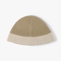 Khaki knitted beanie hat with stylish white wavy pattern and warm ribbed texture - Khaki