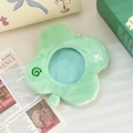 Cute light green flower plush photo card holder keychain with star embroidery detail - Four-Leaf Clover Style