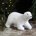 White flocked polar bear ornament for Christmas decor, 30cm length winter festive figurine - 16x30cm
