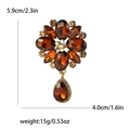 Vintage gold alloy flower brooch with amber rhinestones and water-drop pendant - Brown 1036-BR