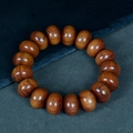 Bracelet de prière en bois de rose Dalbergia à 15 perles brun rouge poli avec grain naturel - Style Perle Abaque (18mm)