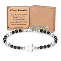 Bohemian 4mm matte black stone bead bracelet with silver cross and message gift box - Cross Pendant Style / With Card / Matte Black