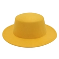 Detailed macro shot of the bright yellow wool felt material on a flat top fedora hat - 6.5cm Brim Width / Yellow Dome