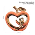 Orange and gold ceramic apple statue with love birds, 23cm height home decor piece - Orange Gold Apple Bird