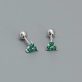 Silberne Kleeblatt-Ohrstecker mit smaragdgrünen Edelsteinen und Kugelverschluss - 925er Silber / Platiniert - Grüner Zirkon