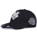 Classic black cotton baseball cap with white 3D embroidery and side badge detail - Adjustable / Black