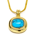 Gold plated stainless steel necklace with large oval turquoise stone on white background - Gold Turquoise