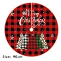 Red and black buffalo plaid Christmas tree skirt with Merry Christmas text, 90cm diameter - Red and Black Plaid Christmas Tree