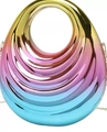 Elegant gold acrylic handbag with tri-color gradient mirror finish and chain strap - Rainbow