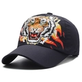 Black quick-dry mesh cap featuring a colorful tiger head print and breathable holes - Adjustable / Navy Blue