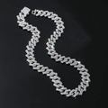 Macro shot of silver hip-hop Cuban link chain with sparkling rhinestones on black background - Silver-18inch Necklace