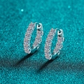 Elegant S925 sterling silver hoop earrings featuring double rows of white moissanite stones - 1.8ct Moissanite (925 Silver) / 925 Silver