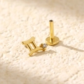 S925 sterling silver gold Gemini zodiac sign flat back stud earring with zircon - Gold (Gemini)
