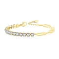 Gold paperclip link tennis bracelet with round clear zircon stones and lobster clasp - 4mm Light Gold White Stone