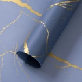 Deep blue waterproof floral wrapping paper with elegant gold marble vein patterns - Golden Marble - Cyan Grey