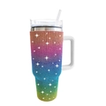 Sparkling rainbow rhinestone 40oz stainless steel tumbler with handle and straw - 1200ml (40oz) / Rainbow