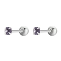 Silver-colored magnetic stud earrings with round purple zircon in classic 4-claw setting - 1 Pair / 3# (4544) / Bright Silver Deep Purple