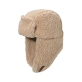 Gorro de invierno de lana de cordero beige con orejeras para protección térmica - Beige