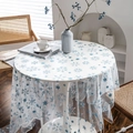 Nappe ronde blanche brodée avec des motifs de flocons bleus et étoiles pour photo - 100*150cm / Dentelle Flocon de Neige Bleue