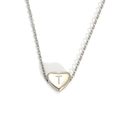 Silver stainless steel heart pendant necklace featuring engraved letter T on a white background - Letter T Heart Style (S143S-001-T)