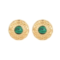 Boucles d'oreilles rondes dorées rétro avec incrustation de malachite verte - E1483 Clous à Disque Rétro Malachite