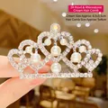 Silver kids heart tiara hair comb with sparkling rhinestones and white pearls - #28 Pearl Diamond Crown Comb