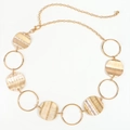Gold metal body chain waist belt with textured circular links and adjustable lobster clasp - 19460 Gold