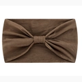 Elastic solid brown yoga headband with center knot detail in soft knit fabric - Tan