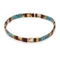 Macro detail of Bohemian Tila bead bracelet featuring turquoise, cream, and red square beads - Turquoise Vein/Red-Brown/Cream/Gold (TL-B190264C)