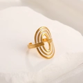 Minimalist adjustable gold ring with white enamel oval inlay on textured background - Adjustable Open / 18K Gold Plated Oval White